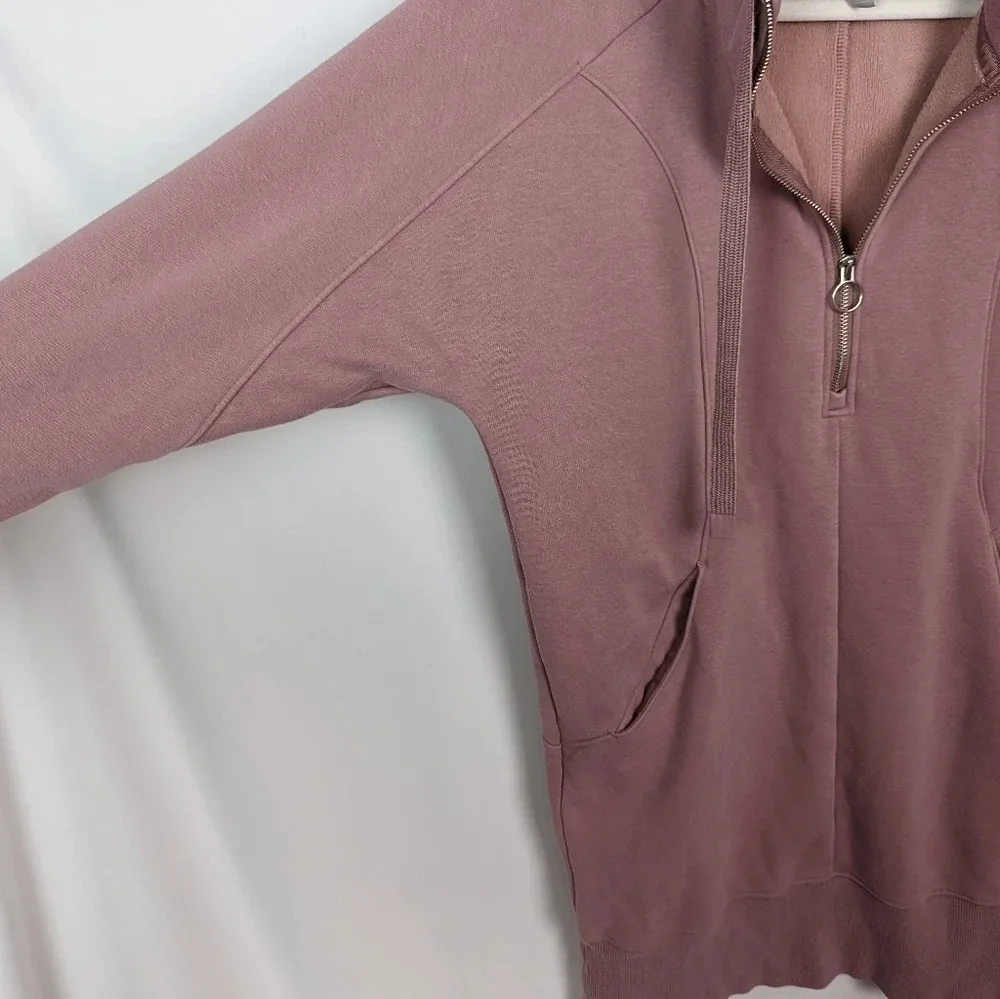 ATHLETA sz S Cozy Karma 1/4 Zip Sweater Dress Tunic  Fleece Lined Floral Mauve - Picture 11 of 16